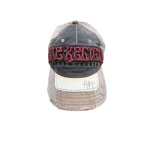 VTG True Religion Distressed Gray & Beige Baseball Cap Embroidered Details & Adj